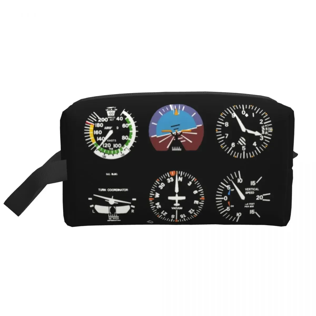 Custom Cockpit Six Dials Flight Simulator Pilot Cosmetic Bag for Airplane Aircraft Makeup Toiletry Beauty Storage Dopp Kit