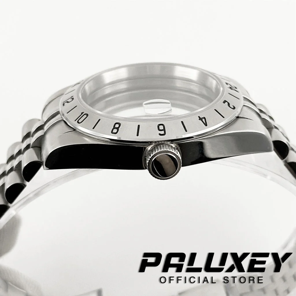 New 39mm EXP NH34 NH35 NH36 NH38 NH70 Sapphire Glass Watch Case 24 Hours GMT Fixed Bezel Solid Glide Lock Clasp ETA2824 Case