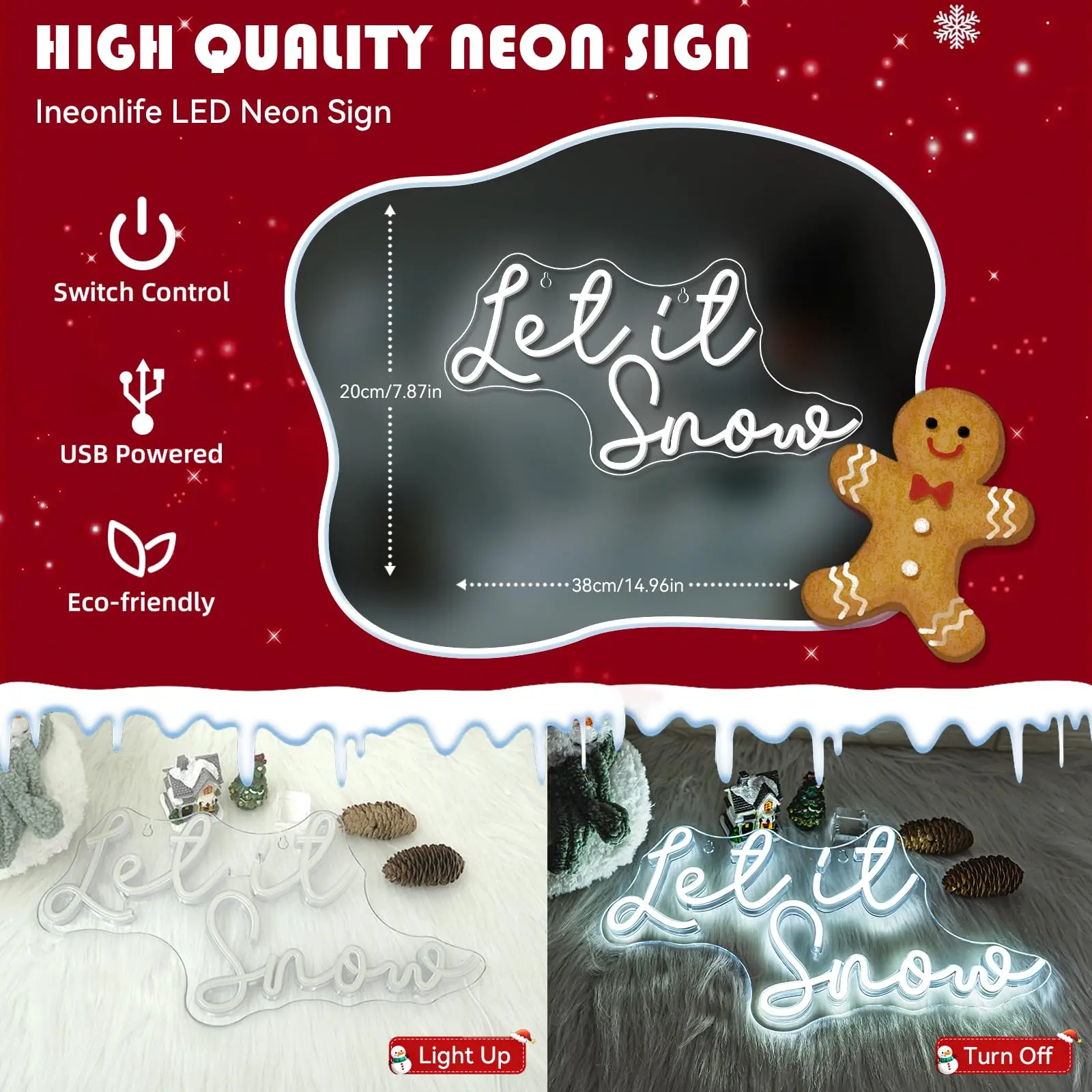 دع ذلك علامات النيون الثلج لديكور الحائط أضواء LED لشريط غرفة الحفلات متجر الشتاء نافذة غرفة نوم الديكور هدايا عيد الميلاد