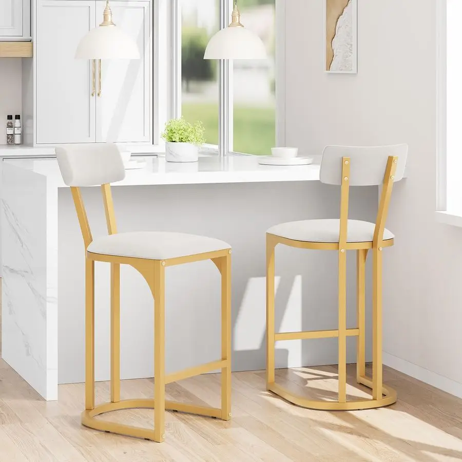 

Комплект из 2 барных стульев, барные стулья для высоких столешниц, с изогнутой спинкой, металлическим каркасом, обитые тканью, современные высокие стулья для кухонного острова