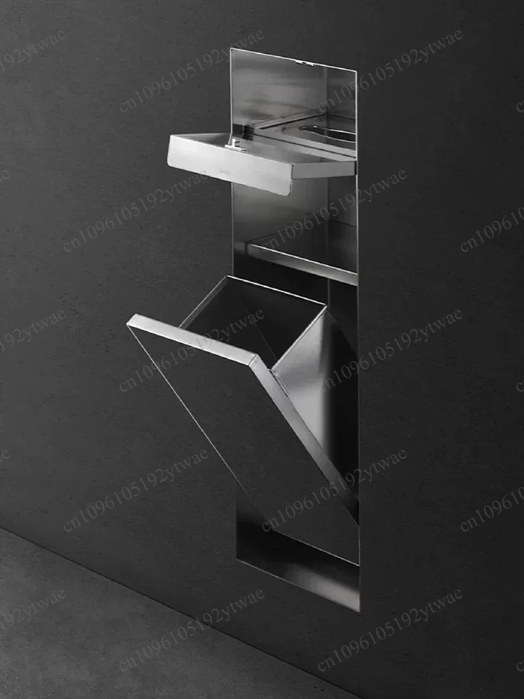 Electroplated 304 Stainless Steel Embedded Niche Rack, Waterproof Hidden Tissue Box Trash Can