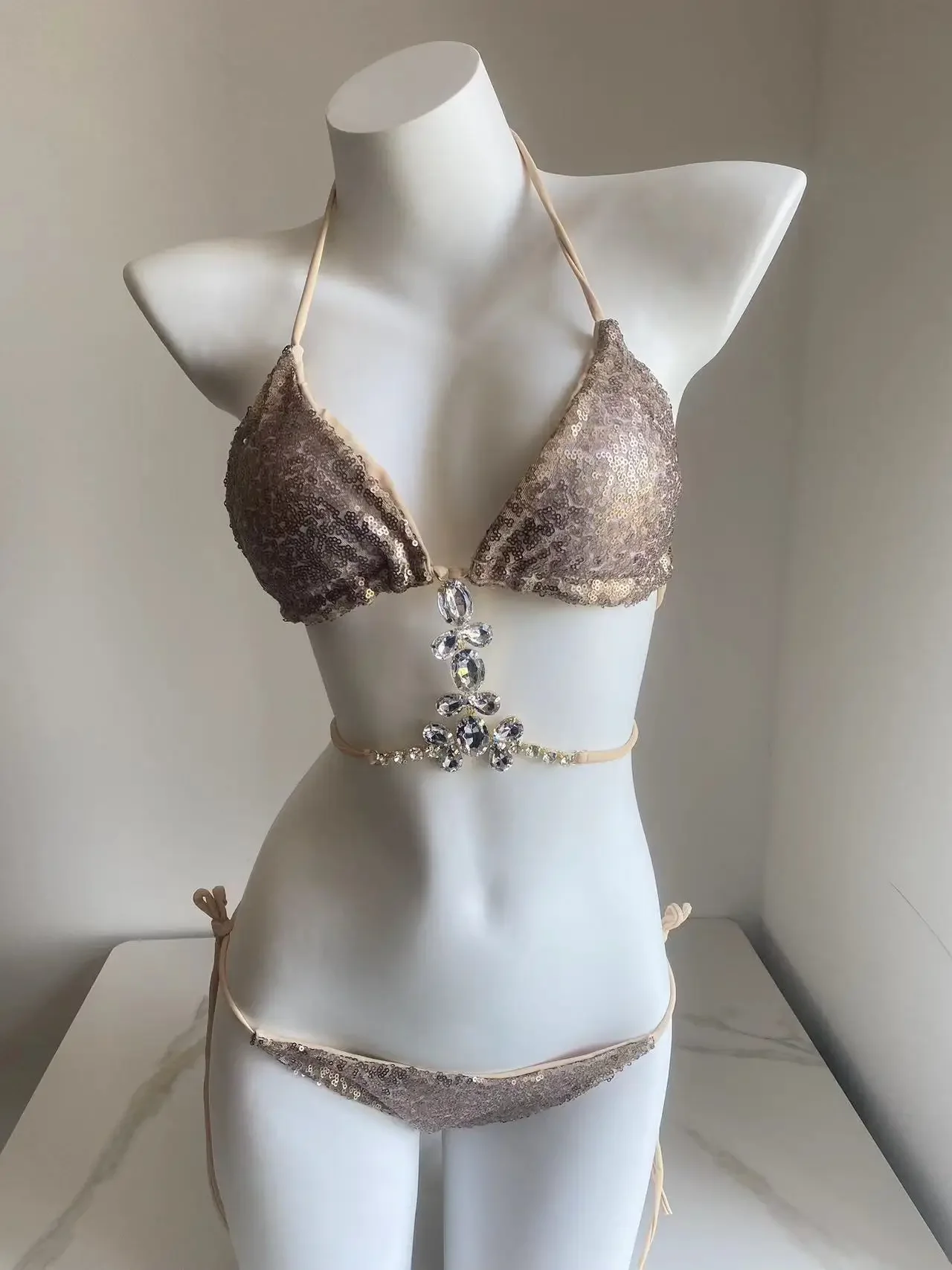 

Sexy Women Glitter Sequins Crystal Swimwear Bikinis Set Gold Green Blue Monokini Push-up Padded Bathing Suit Brazilian Swimsuit