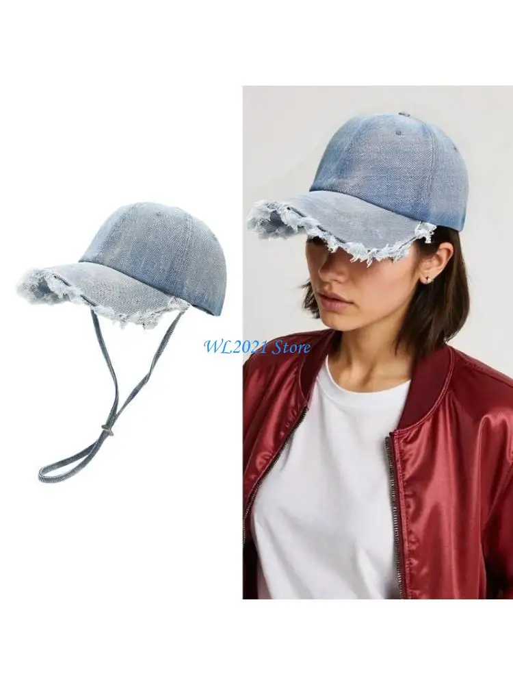 

G5GC Stylish Long Furry Brims Baseball Caps Distressed Spring Sun Hat for Everyday Use