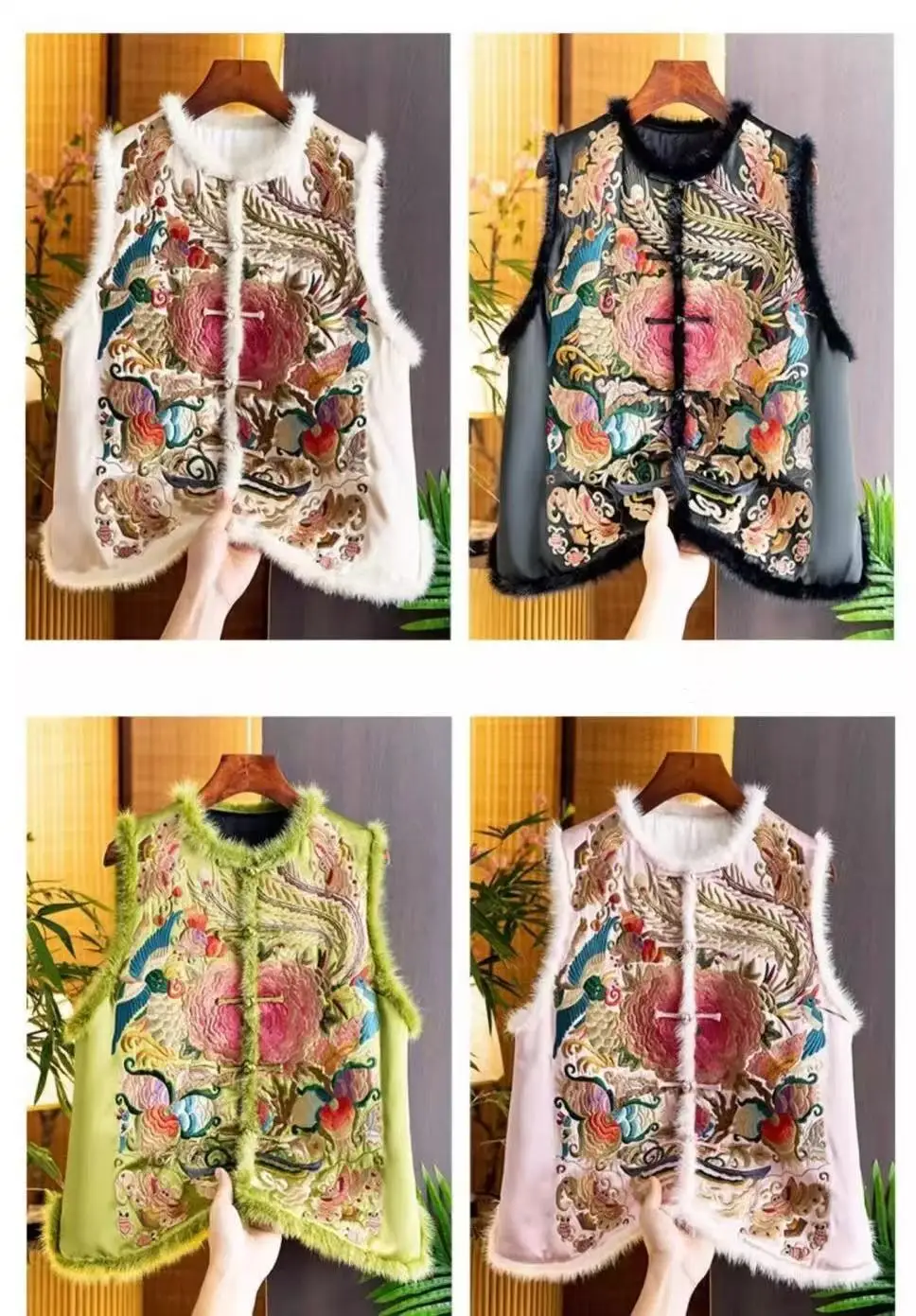 Winter Light Luxury Floral Embroidery Top Shirt Women's Traditional Satin Cotton Vest Vintage Fashion Outer Wear New Year Suit