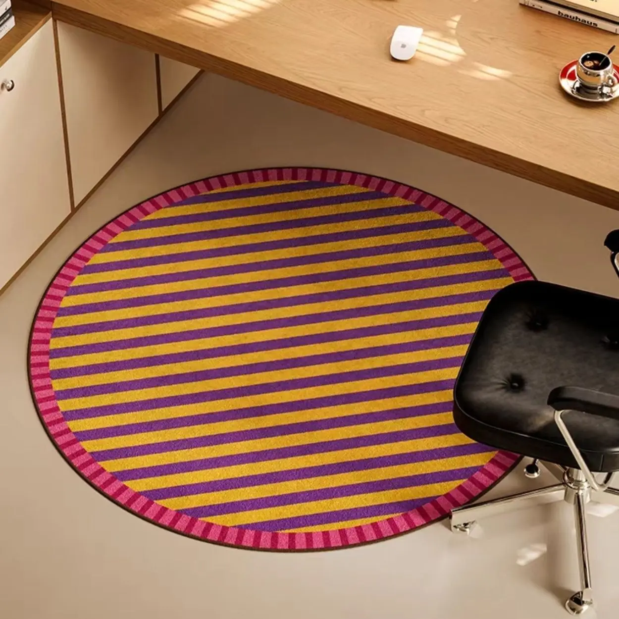 Vikama 2025 Simple Striped Dopamine Round Carpet Anti Slip Chair Foot Mat for Living Room Bedroom Home Decoration Rug