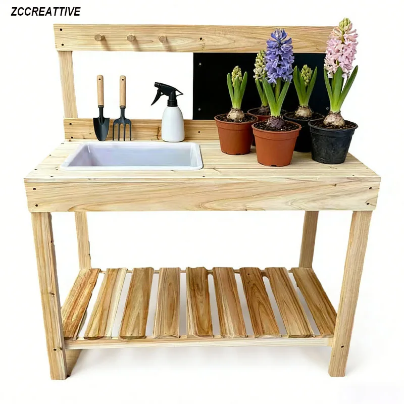 

ZCCREATTIVE Children Wooden Potting Benches Outdoor Indoor Garden Planting Table Work Bench Kids Science Education Tools