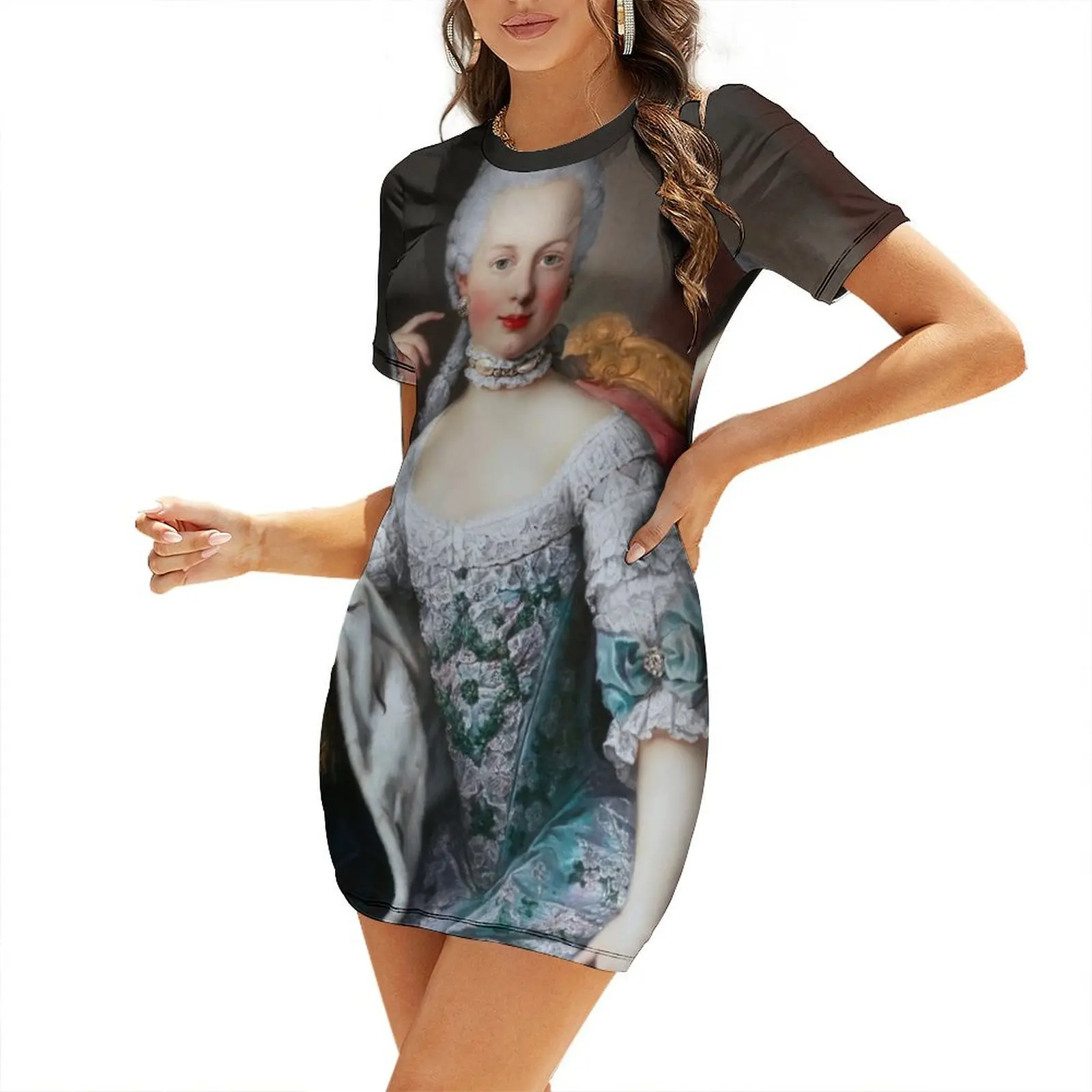 Portrait Of Marie Antoinette of Austria by Martin van Meytens Old Masters Xzendor7 Classical Art Reproductio Short Sleeved Dress