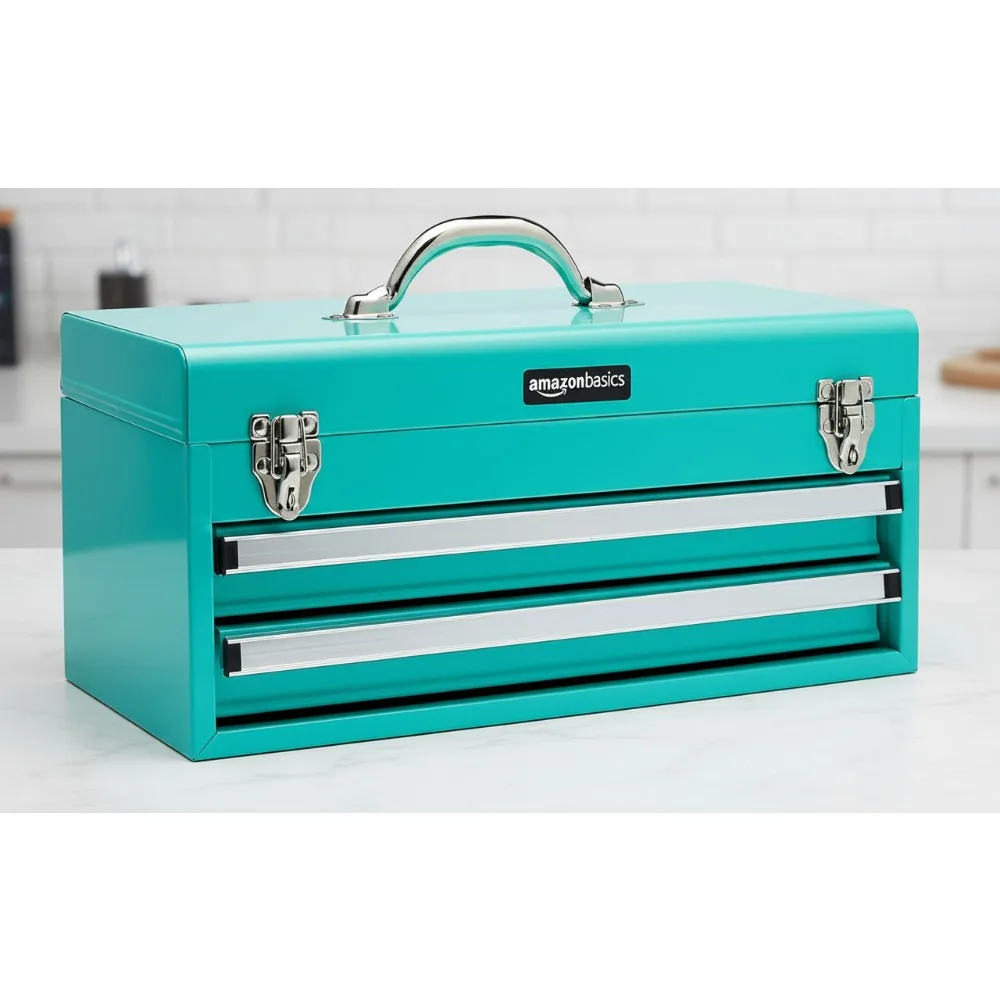 

Turquoise Steel Tool Box Organizer with Lockable Drawers for Tools, Cosmetics, Art Supplies Storage