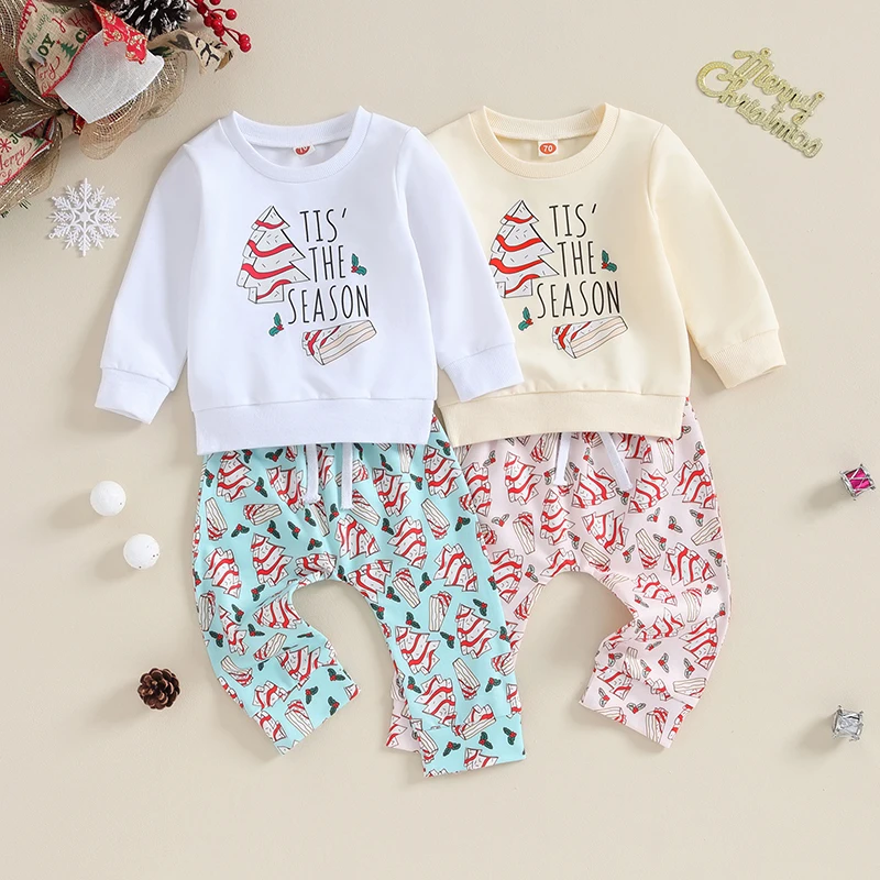 

2023-08-17 Lioraitiin 0-3Y Toddler Baby Boys Girls Christmas Clothes Sets Long Sleeve Xmas Tree Sweatshirt Tops Drawstring Pants