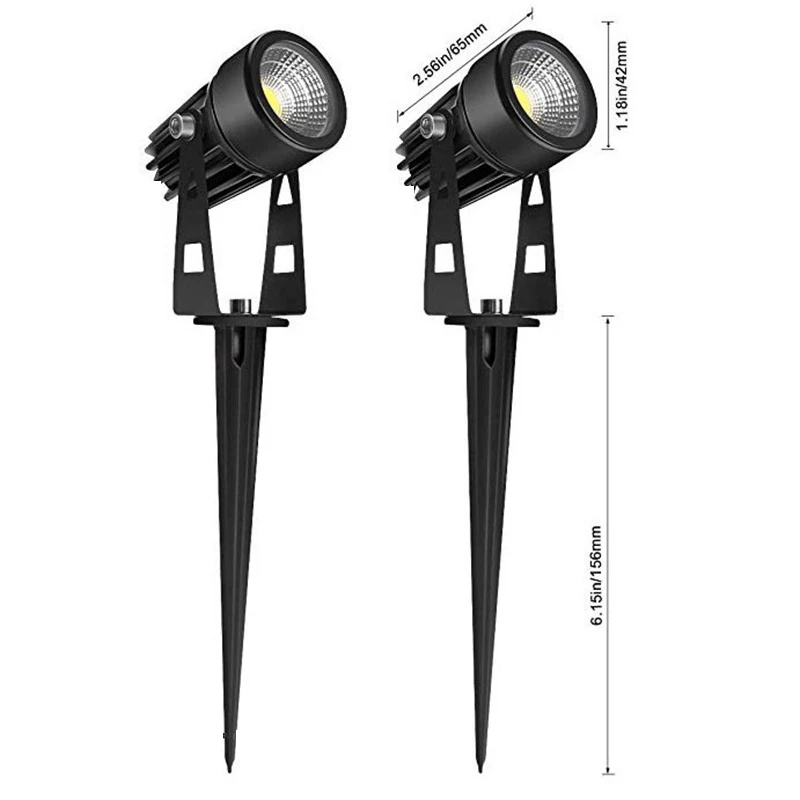 Iluminación LED de aluminio para jardín, lámpara de césped con puntas para exteriores, focos impermeables, cable de 0,5 metros, CA de 110V y 220V, CC de 12V y 24V, 5W