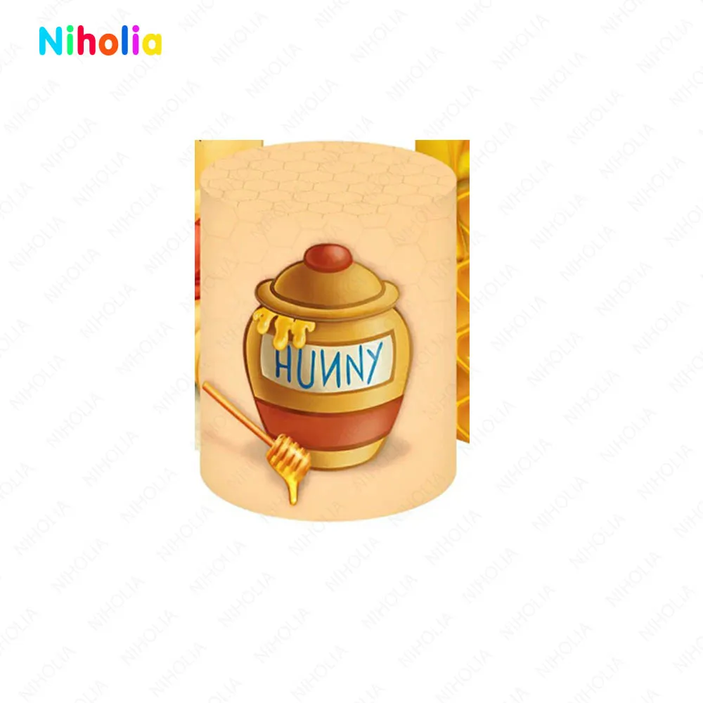 Winnie The Pooh Backdrop The First Girl Birthday Cylinder Decoration Photo Background Honey Cover Round Baby Shower Studio Decor