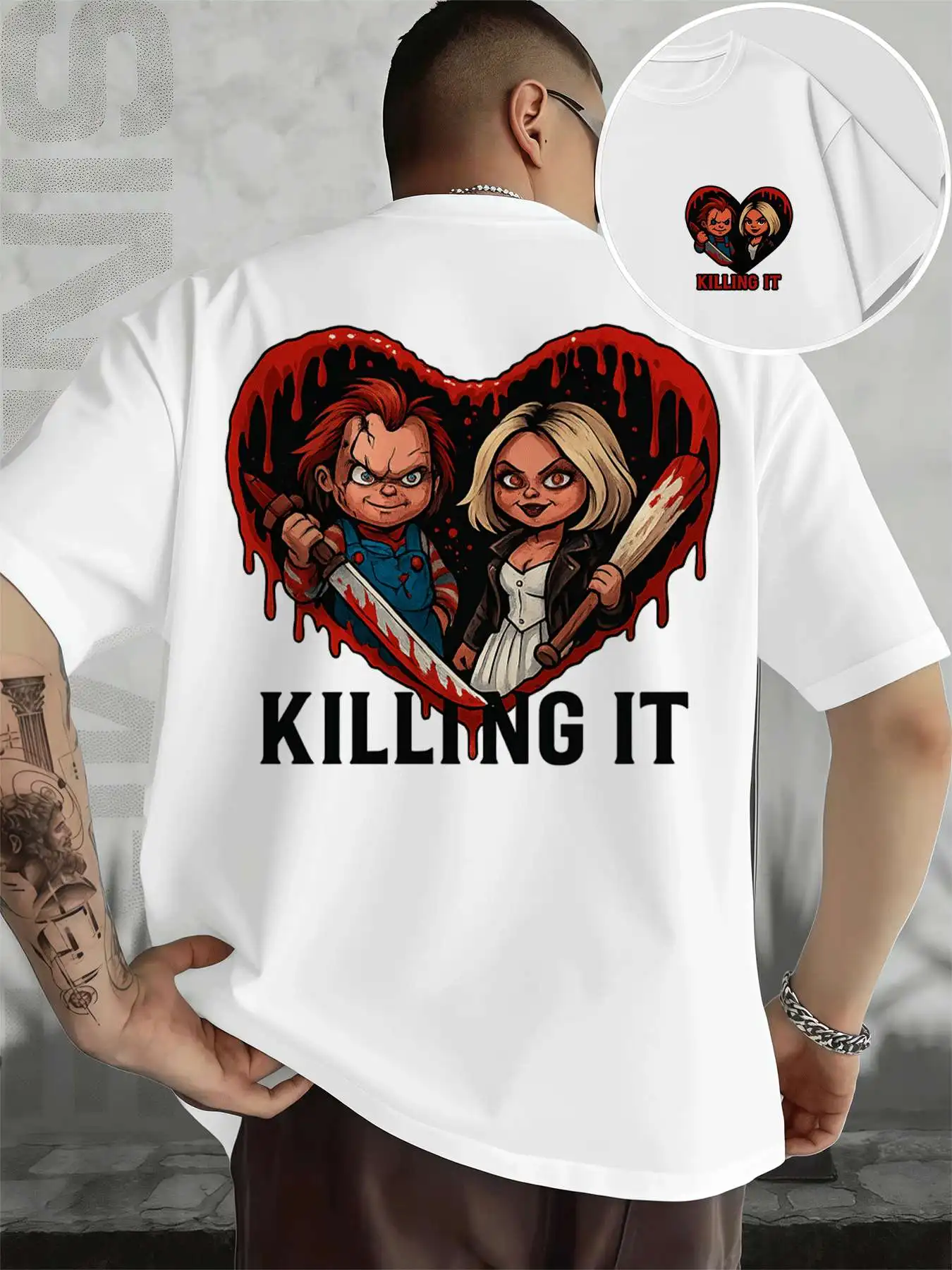 

Horror Movie Chucky Tee Men's Double-Sided printed Fashionable Casual Crew Neck 220gsm Pure Cotton T-Shirt