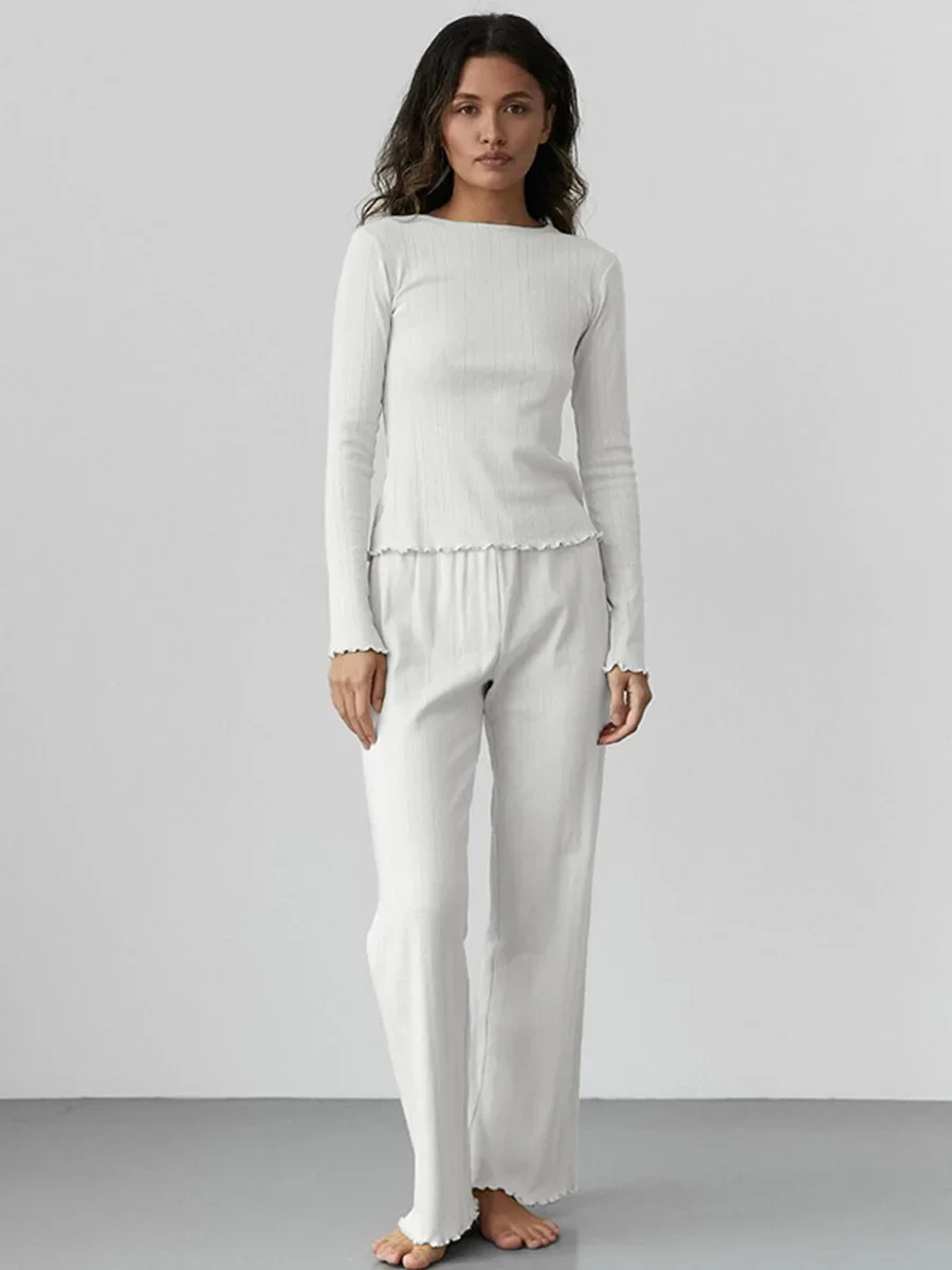 

Blubelle Love Jacquard Long Sleeved Pajamas Set Women's Spring Knitted Cardigan Pants Pajamas Comfortable Women Home Clothes