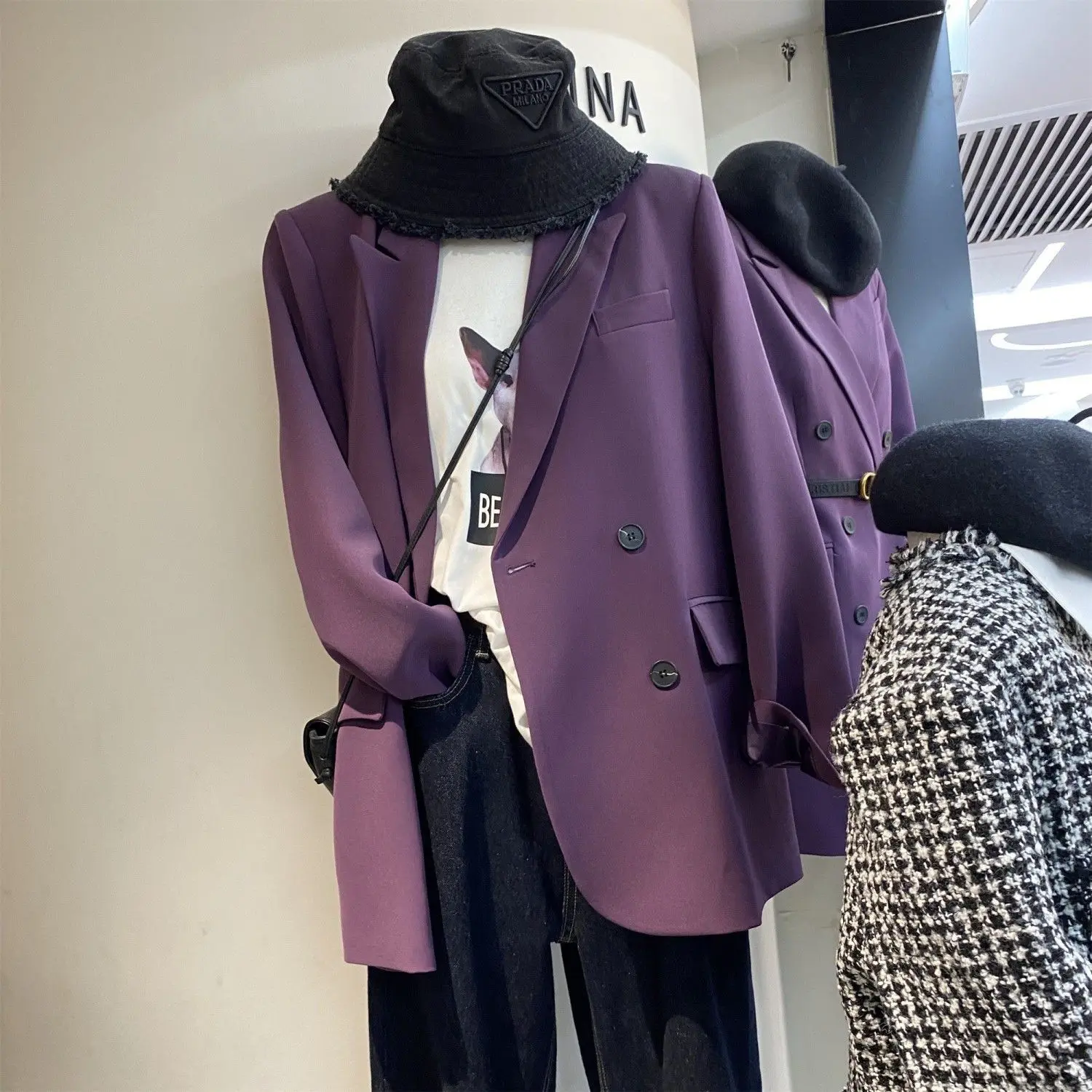 

UNXX 2023 Spring and Autumn New Korean Fashionable Versatile Casual High-End Purple Double-Breasted Small Suit High Quality New