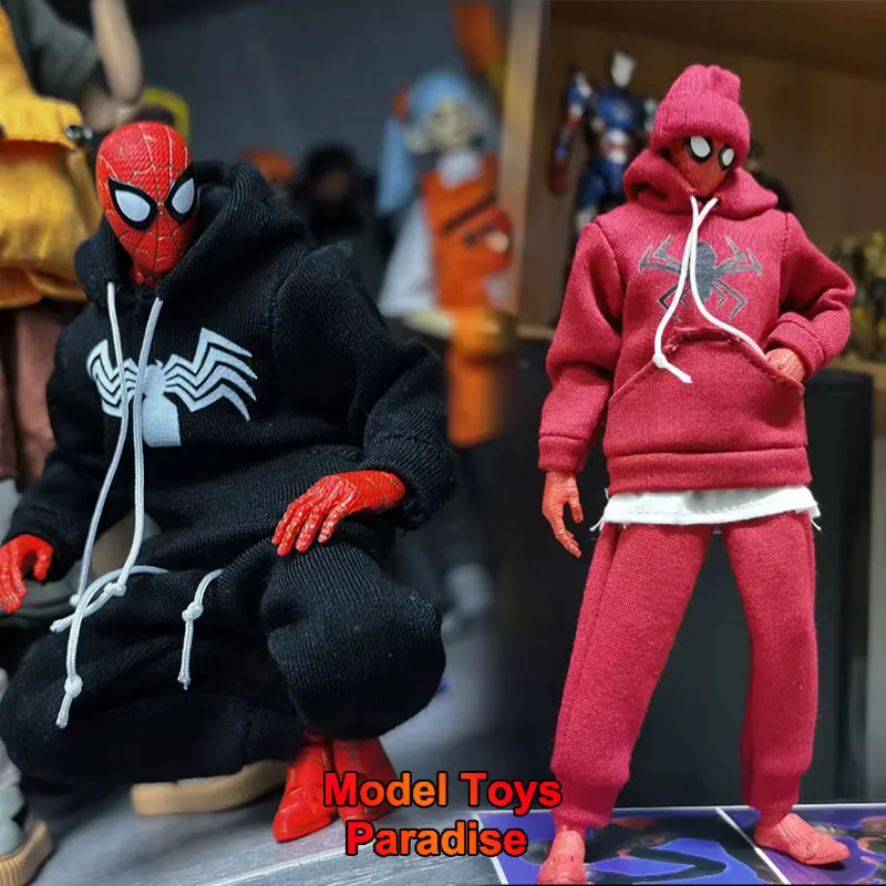 2 Colors mafex 1/12 Men Soldier Spider Man Clothes Set Trendy Hooded Printed Pullover Sports Pants 6'' Action Figure Body