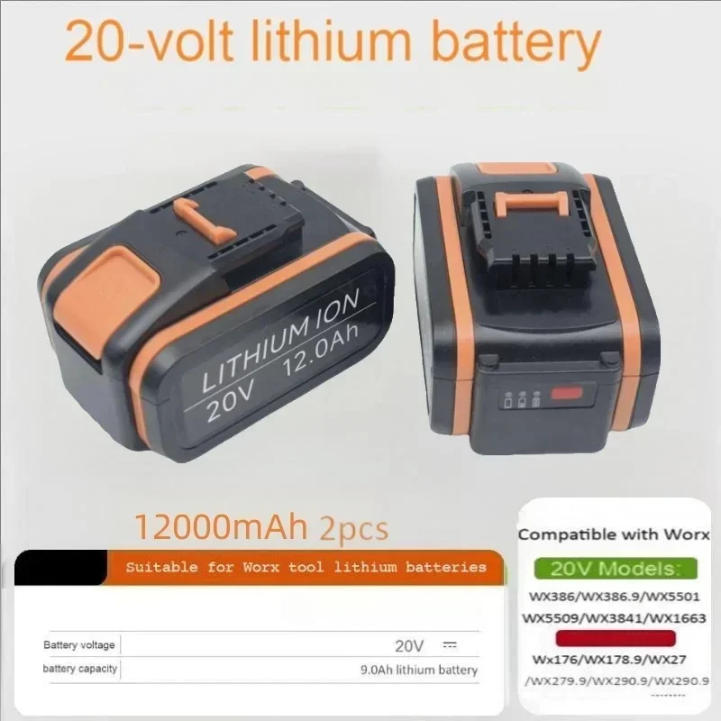 nieuwe 20V lithiumbatterij, compatibel met Worx gereedschapsbatterij 5,0 Ah-12,0 Ah