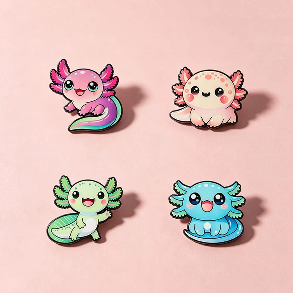 Colorful Cute Axolotl Enamel Pins, Cartoon Salamander Lapel Brooch, Backpack Decor Badge, Animal Jewelry Gift for Friends Kids