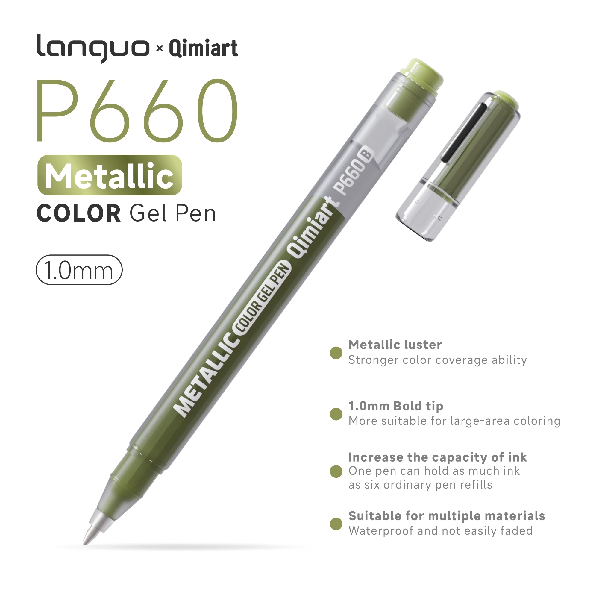 Languo 3D Dreidimensionaler 48-Farben Metallic-Malstift mit 1. 0-mm-Spitze aus Edelstahl, stabiler und gleichmäßigere Tintenausgabe, metallische Glanztextur, stärkere Farbdeckung, geeignet für verschiedene Materialien, wasserfest und lichtbeständig, sehr satte Farben, erfüllt mehrere Zeichnungsbedürfnisse, geeignet zum Zeichnen, Schreiben, Markieren, DIY... Nagelkunst, Glas, Keramik – Detail 1