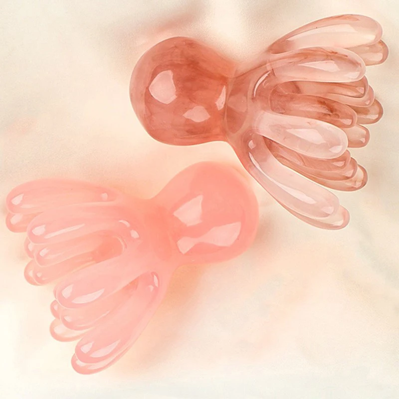 مشط الأخطبوط ذو الصف المزدوج من الراتنج، مدلك الرأس اللطيف، العناية بالشعر، كشط ميريديان، تدليك فروة الرأس، الوخز بالإبر، سبا، تدليك غوا شا