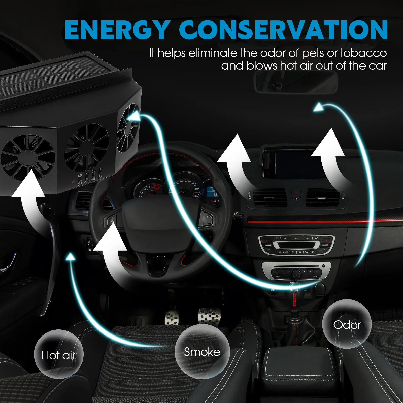 Car Window Fan Solar Powered Triple Head Exhaust Fan Vehicle Cooling Vent Fast Heat Dissipation Car Solar Ventilator