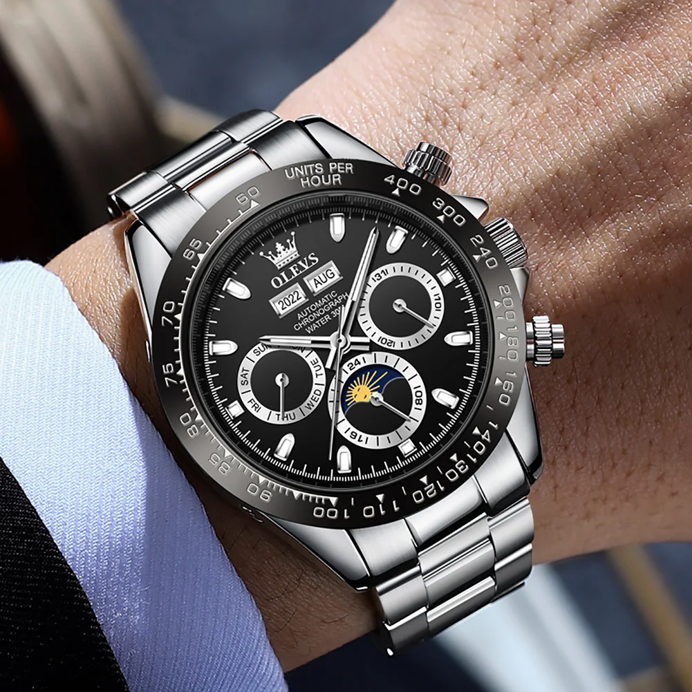 OLEVS 6654 Luxe herenhorloge chronograaf automatisch mechanisch polshorloge Waterdicht lichtgevend topmerkhorloge voor heren Datum Sport