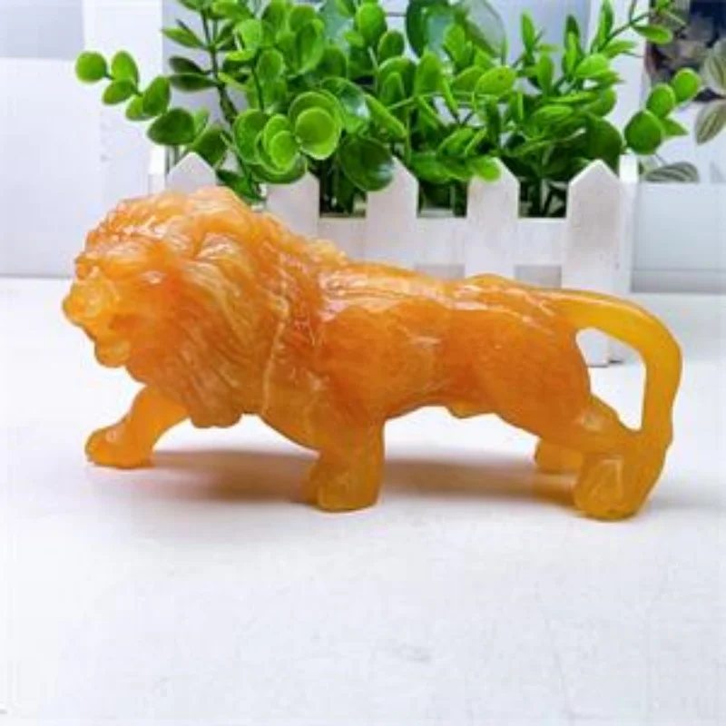 

Natural Orange Calcite Lion Carving Powerful Animal Figurine Energy Crafts Fashion Fengshui Home Decoration Gift