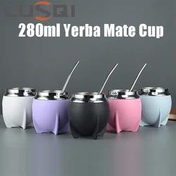 LUSQI 280ml Yerba Mate Cup Comes With 1 Straw Portable Insulation Stainless Steel Water Bottle Suitable For Indoor Family