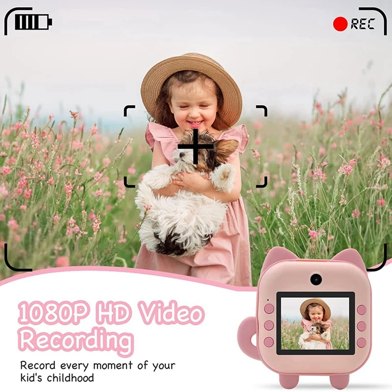 Instant Print Camera For Kids,Zero Ink Kids Camera With Print Paper,Selfie Video Digital Camera With HD 1080P