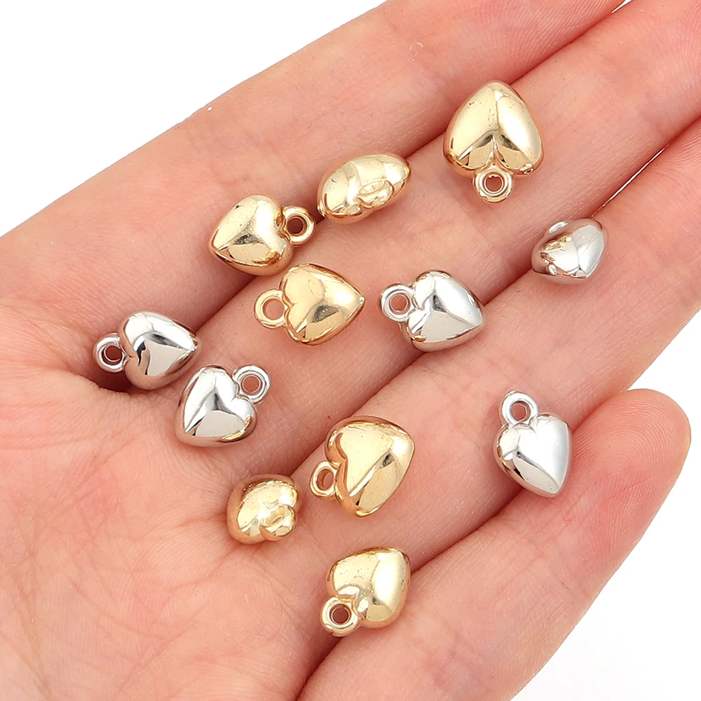 100pcs Heart Bead Charm Gold Silver Plated CCB Plastic Small Pendant for DIY Jewelry Making Bracelet Necklace Earring Pendant view 3