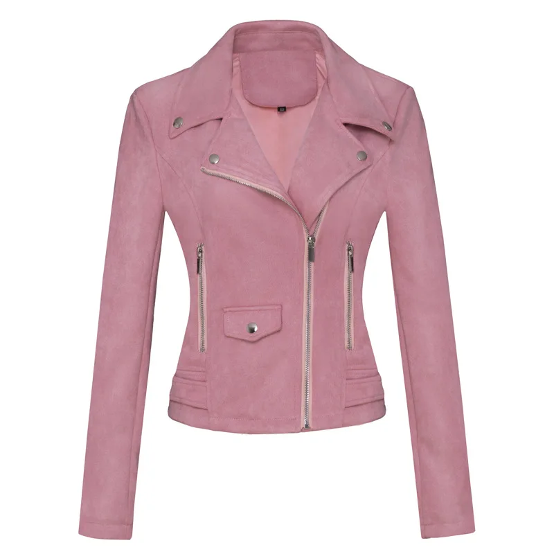 Chaquetas de piel sintética suave a la moda para mujer, chaquetas cortas de calle para mujer, color caqui mate, manga larga, cremallera, Tops elegantes, abrigos, prendas de vestir exteriores