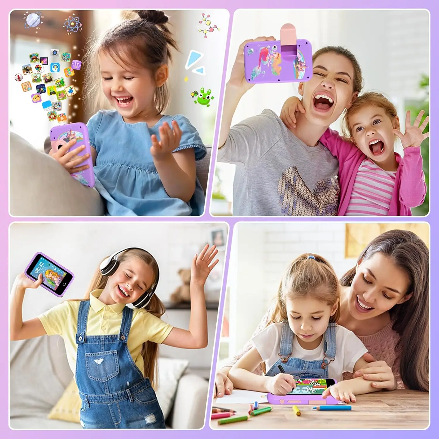 VATOS Kids Smart Phone Toy for Girls Boys età 3 ~ 9 Large 4 "Touchscreen cellulare con Dual Cam Music Puzzle Game giocattolo di apprendimento