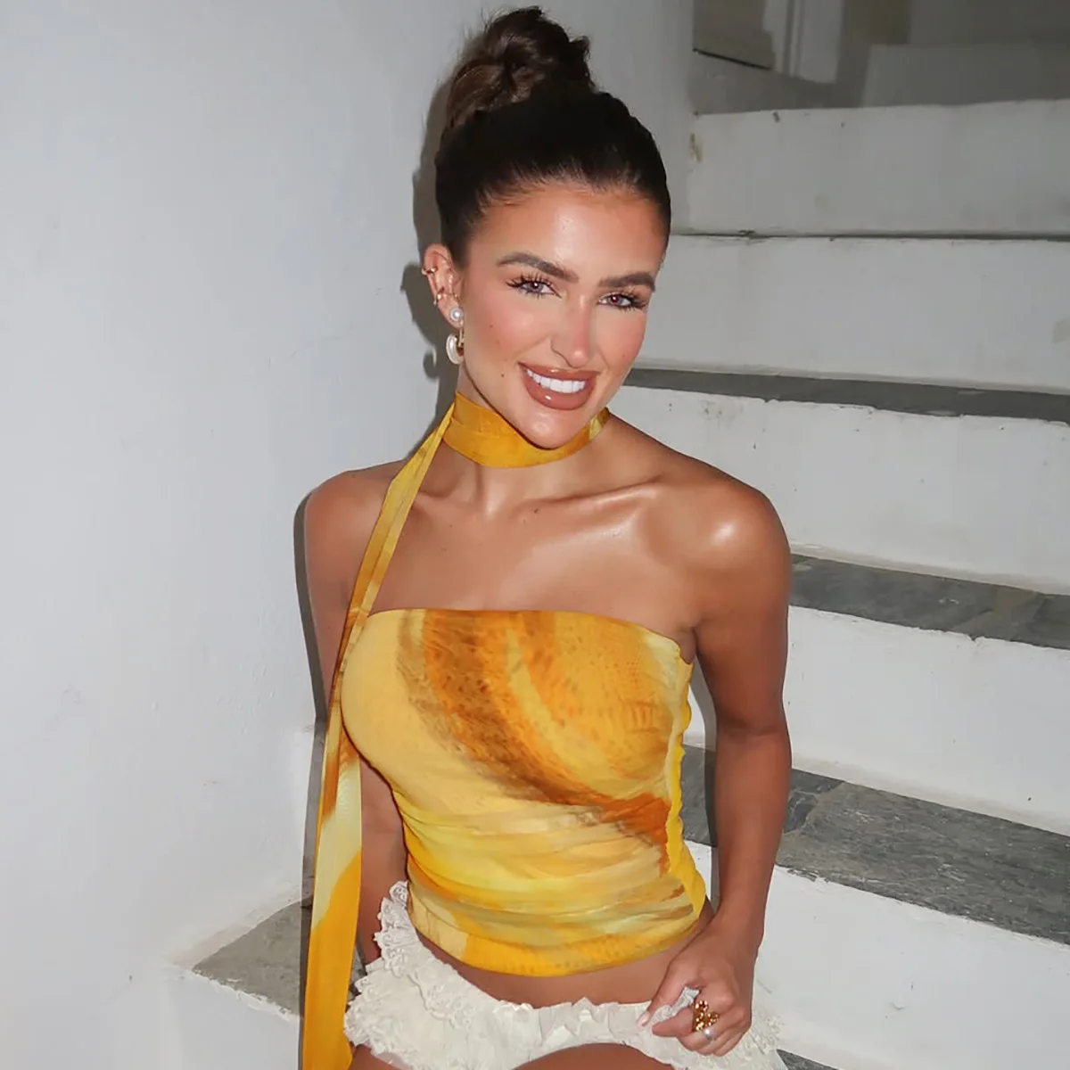 Milk Silk Chiffon Strapless Tube Top For Women Tie Neck Ruched Cropped Sheer Mesh Sexy Party Clubwear Cami Top Glamorous