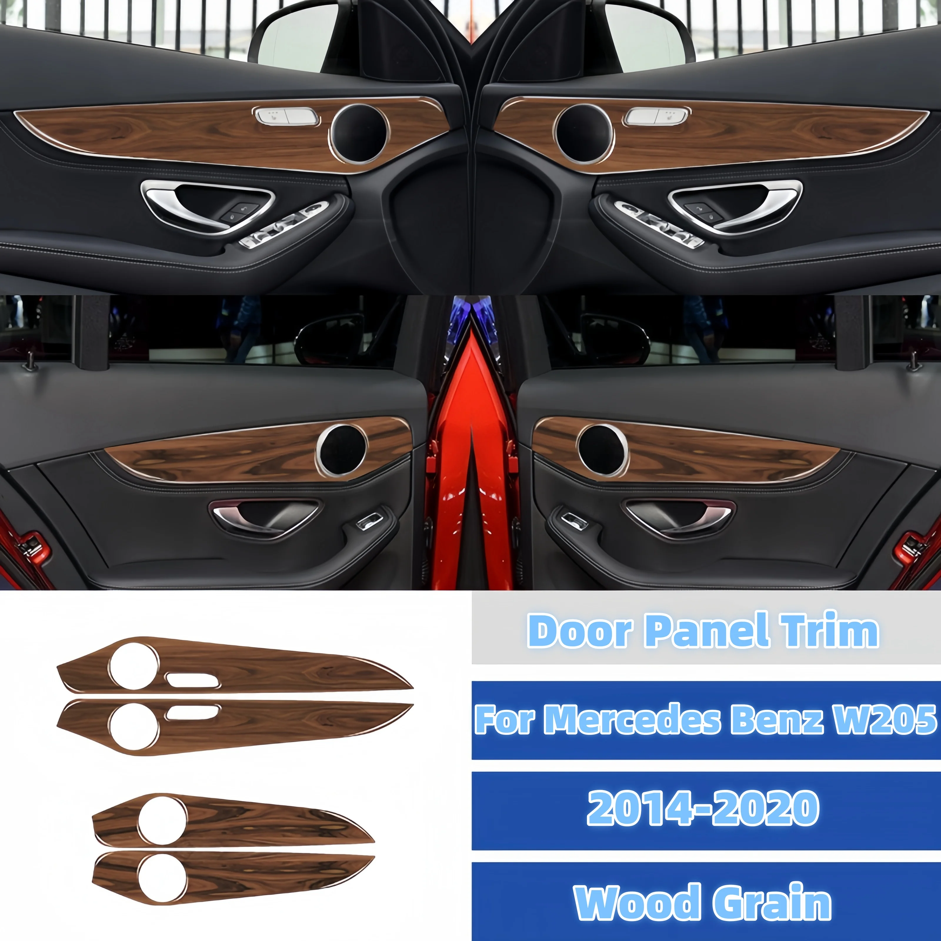 For Mercedes W205 Benz GLC C Class 2014-2020 Wood Grain Car Interior Door Panel Trim Decorative Sticker Auto Tuning  Assesories