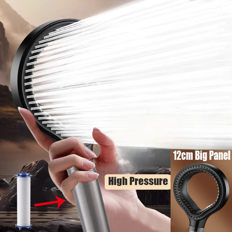 

Big Panel High Pressure Large Flow Shower Head With Filter Silver Massage Large Flow Spray Nozzle Rainfall Bathroom Showerhead