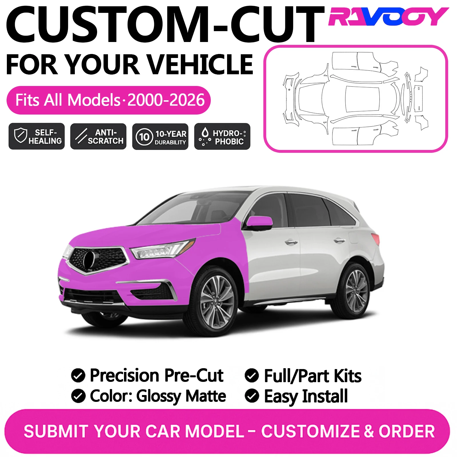 For Acura MDX Premium ASpec 2016 2017 2018 2019 2020 2021 2022 2023 2024 Custom Precut PPF Paint Protection Film Kit Clear Matte