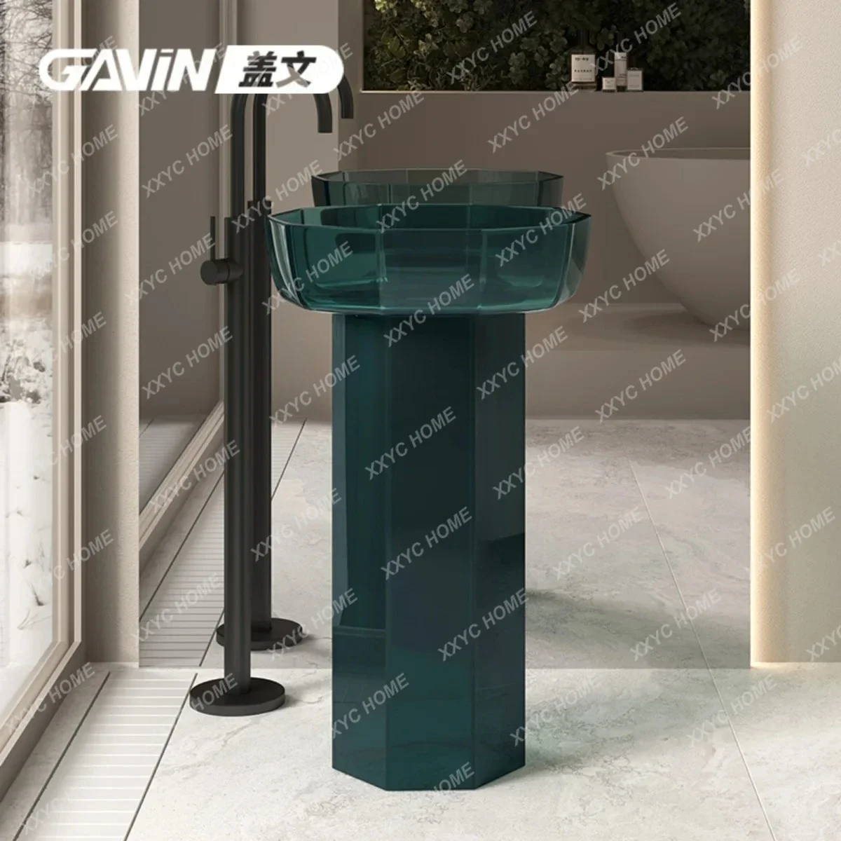 HHColumn Basin Floor-to-ceiling Color Wash Table Resin Transparent Hotel Wash Table Customization