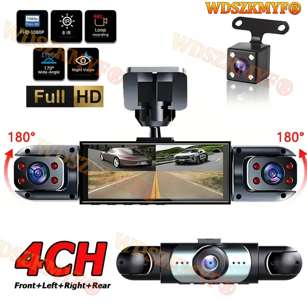 جديد 360 °   كاميرا سيارة 3/4 عدسة 1080P داش كام السيارات 1080P كاميرا تسجيل السيارة جهاز تسجيل فيديو رقمي للسيارات الجبهة اليسرى اليمنى كاميرا الرؤية الخلفية الصندوق الأسود