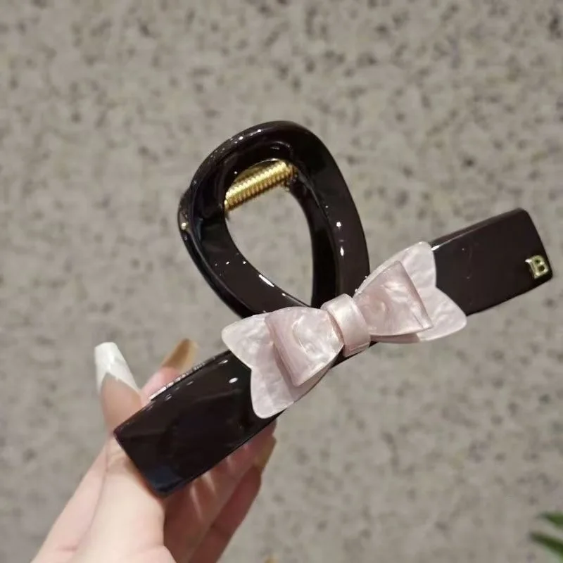 8.10Cm Korean INS High-End Acetic Acid Bow Disc Hair Shark Clip, Sweet Light Luxury Medium and Large Grab Clip, Ponytail Semi-Ti