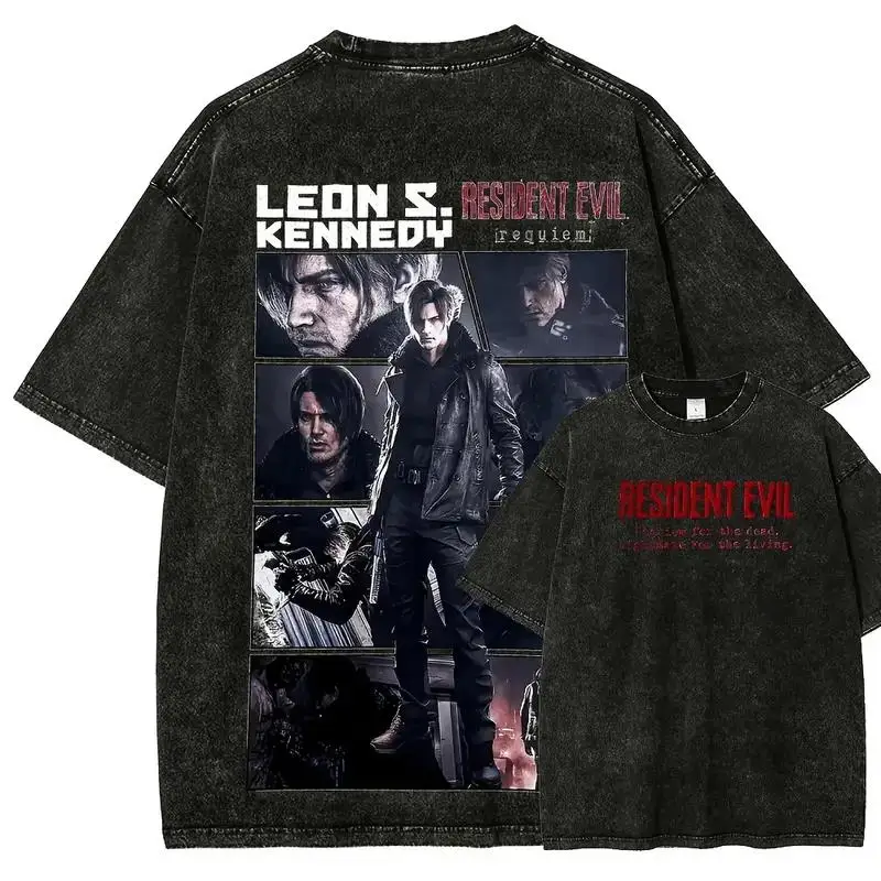 Hot Game Resident Evil Cool Print T-shirt Men Women Short Sleeve Clothing Cotton Tshirt Retro Washed T Shirt Street Male Tops
