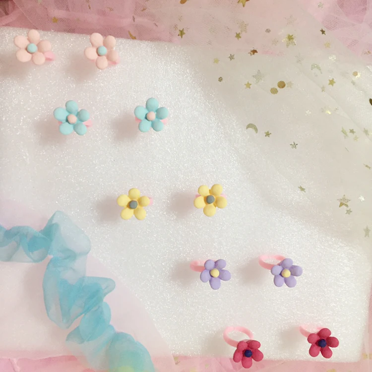 10PCs/Set Hot Sale Kids Cute Cartoon Rings Flower Crown Shape Ring Set Mix Finger Jewelry Creative Accessories Girl Child Gifts