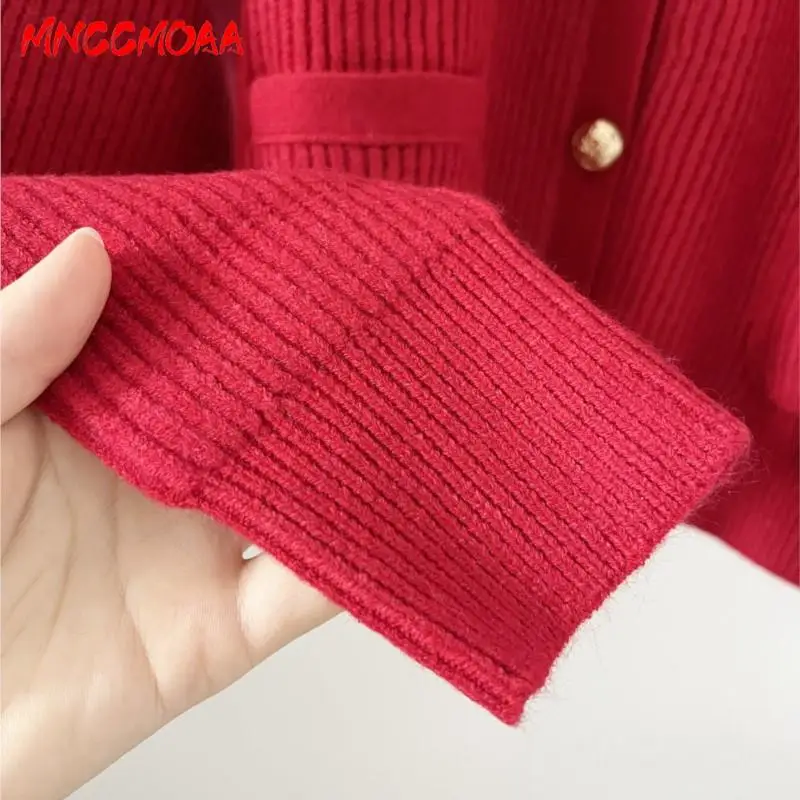 MNCCMOAA-Women\'s Long Sleeve Button Knitted Sweater, Loose Cardigans, Chic Fashion, Casual Pockets Outwears, High Quality, 2024