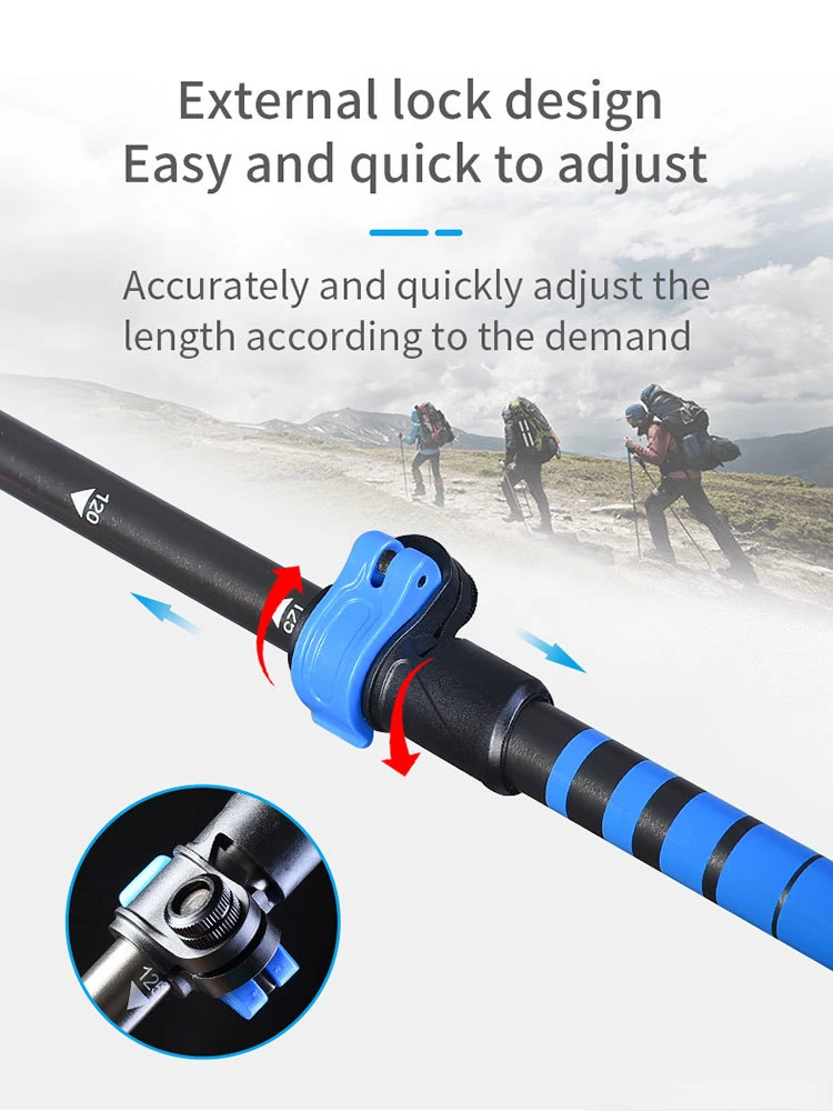 AONIJIE Folding Trekking Poles Lightweight Hiking Stick 110-125cm Adjustable Collapsible Aluminium Alloy For Trail Running E4209