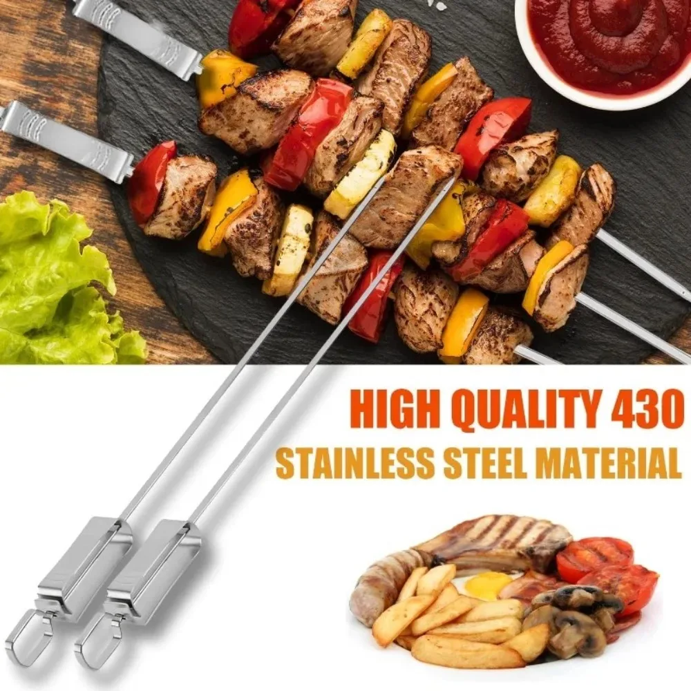 Wiederverwendbare Outdoor-Grillspieße, Grillschnalle aus Edelstahl, Schnellverschluss, Schiebegriff aus Edelstahl, tragbares Grillwerkzeug