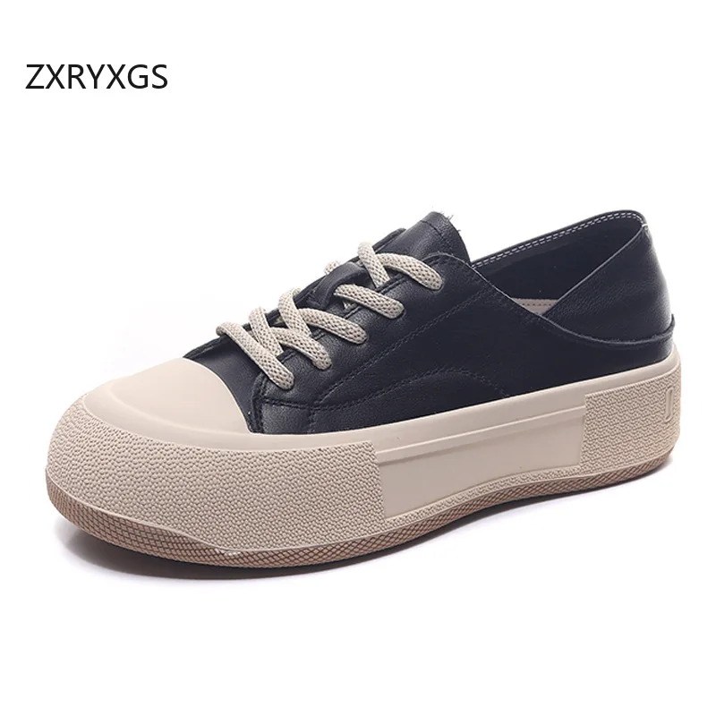 

ZXRYXGS 2025 Cross Straps Premium Fuul Real Leather Shoes Platform Sneakers Elevator Shoes Stylish Shoes Women Leisure Sneakers