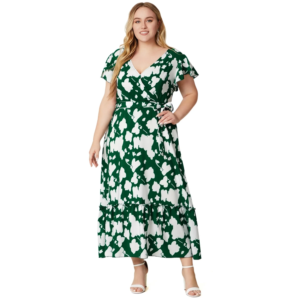 Plus Size Floral Print Short Sleeve Bohemian Casual Dresses For Women