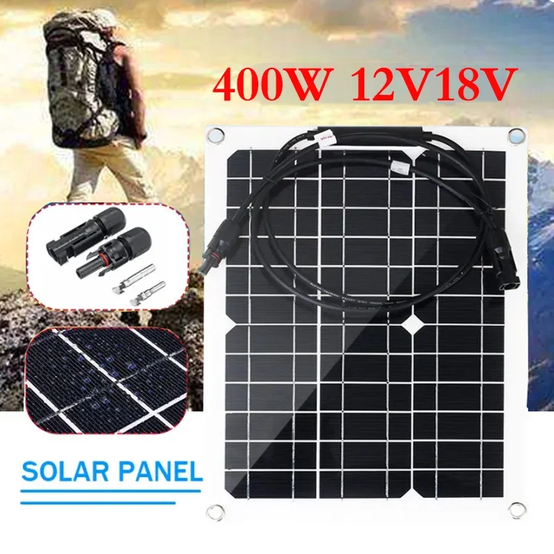 400W Flexible Solar Panel, 12V/18V Battery Charger, Dual USB Ports, 100A Controller, Power Bank for Phone, Car, Yacht, RV