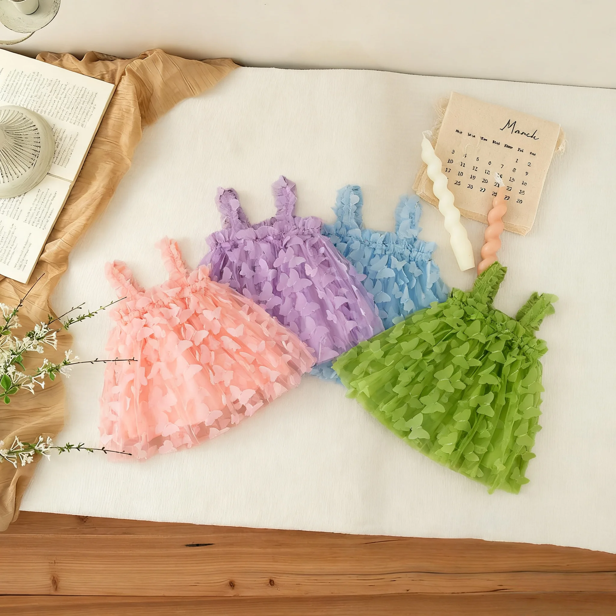Baby Girl Dress Summer Butterfly Mesh Suspender Girl Dress Cute Wedding Flower Girl Outfit Baby Girl Clothes ﻿