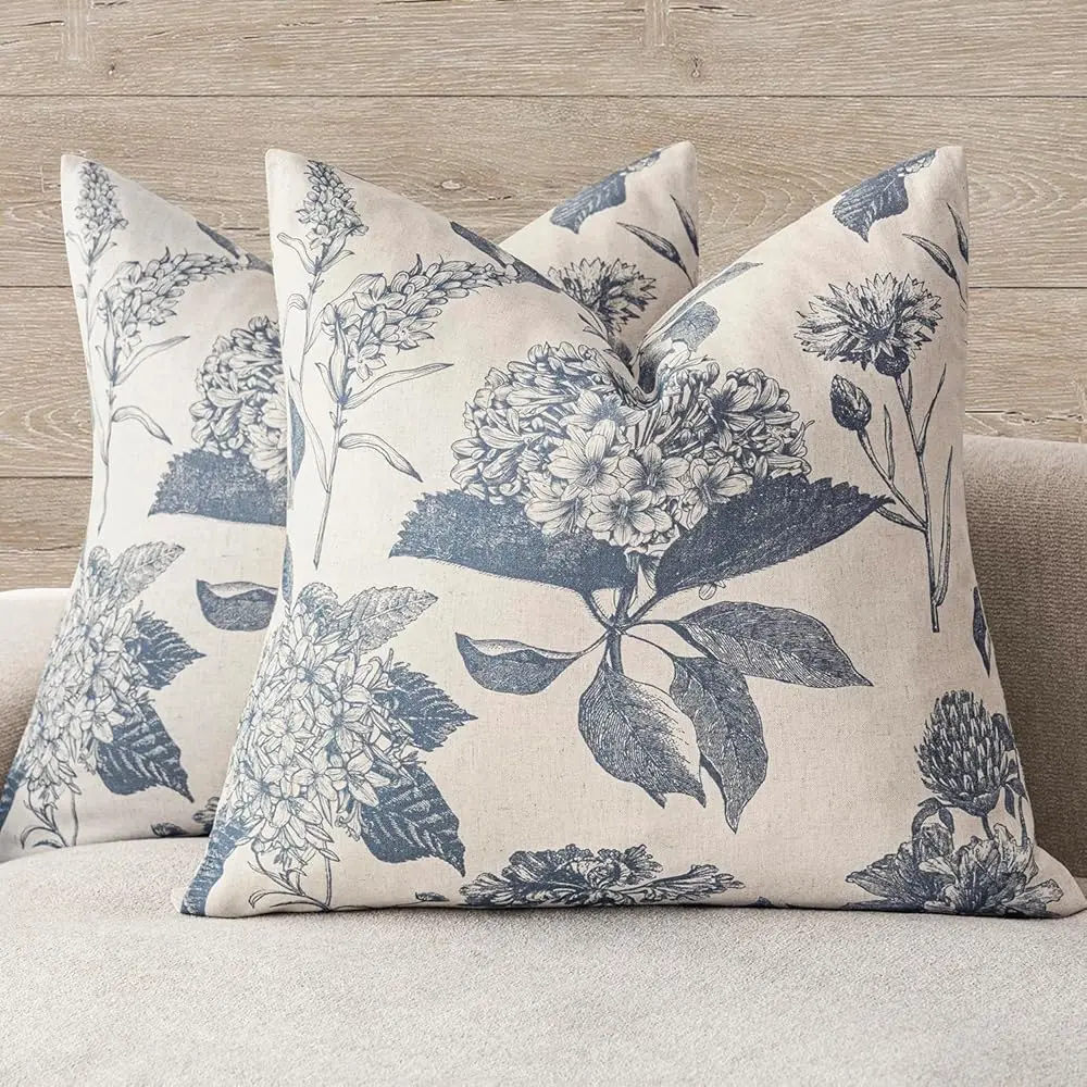 

Set Of 2 Linen Floral Vintage Throw Pillow Covers Neutral Accent Print Decorative Cushion Covers Farmhouse Boho Home Decor For