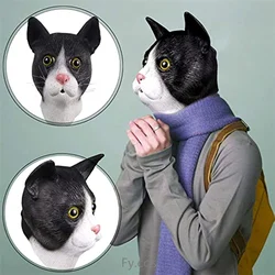 Capa de cabeça animal engraçada para homens adultos, máscara de látex de gato, cosplay facial completo, capacete de burro, traje de Halloween disfarçado para homens