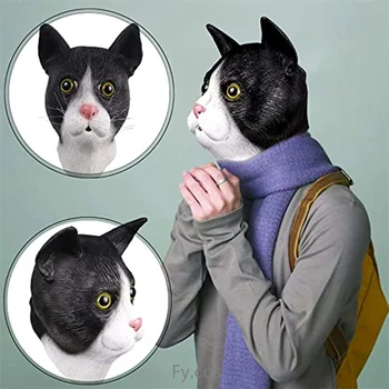 고양이 마스크 재미있는 동물 머리 커버 라텍스 풀 페이스 코스프레 파티 소품, 말 당나귀 헬멧, 성인 변장 할로윈 의상, 남성용